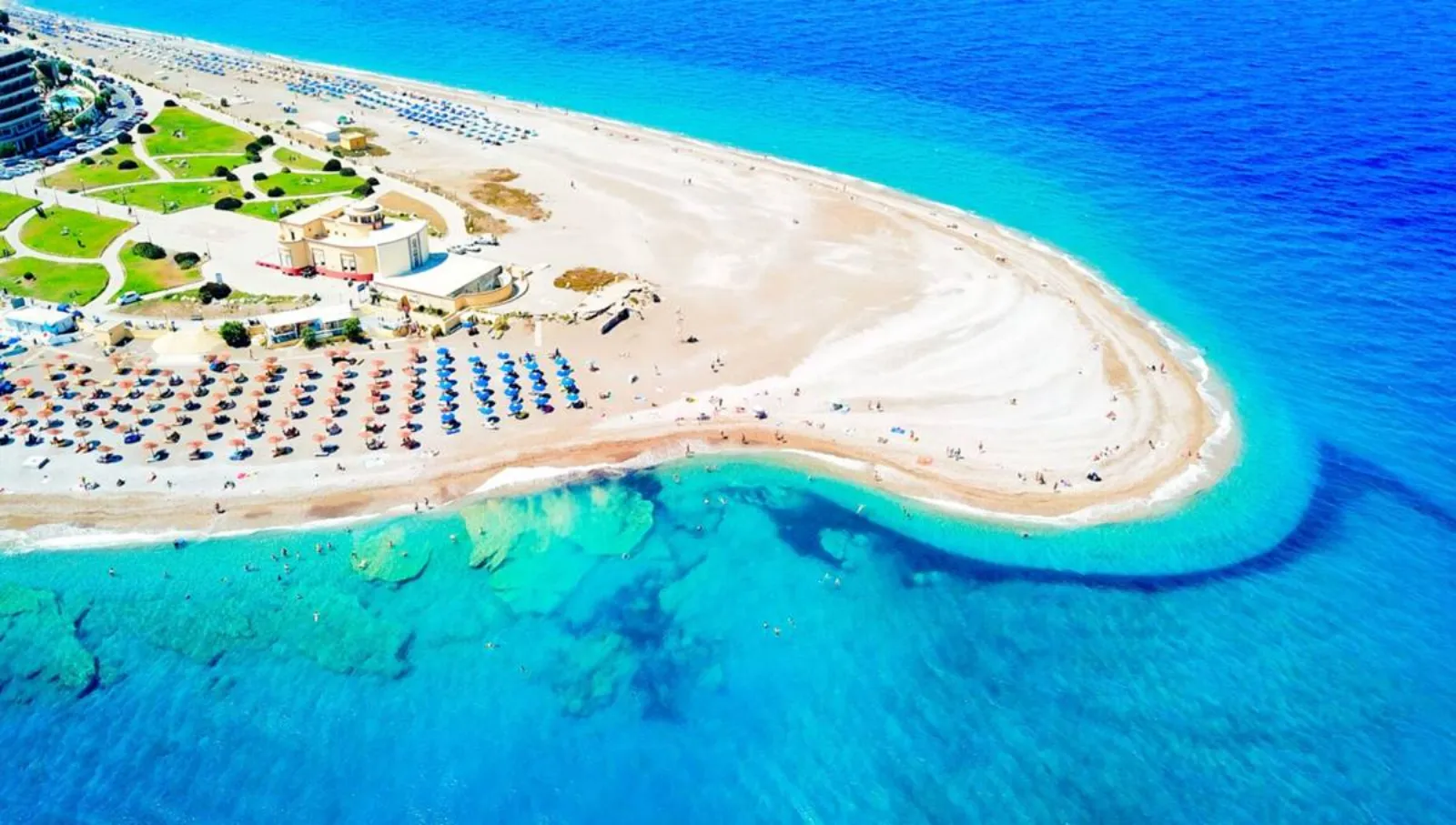 Aerial view of Anthony Quinn Bay with turquoise waters on Rhodes Island
